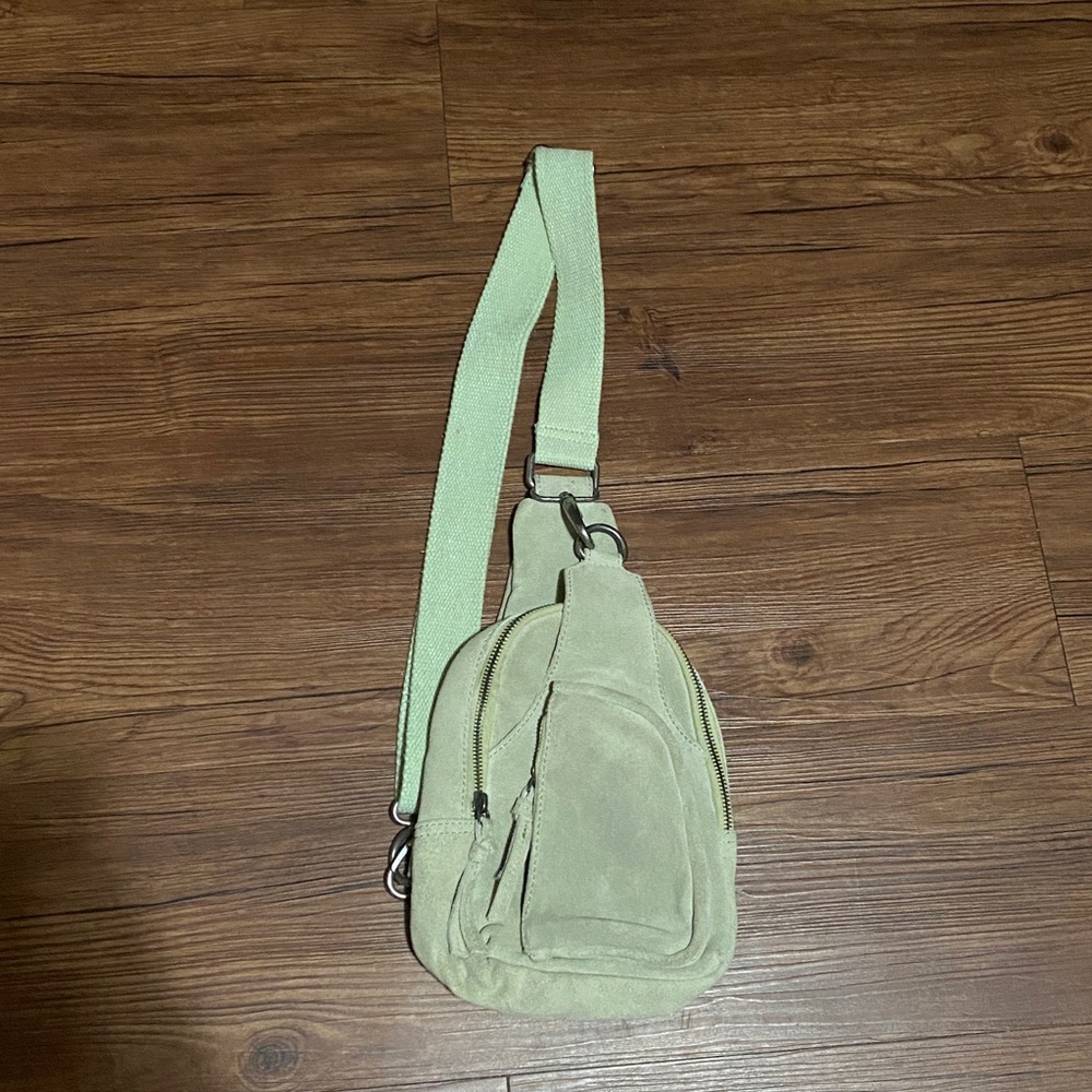 Light Green Suede Crossbody Sling Bag